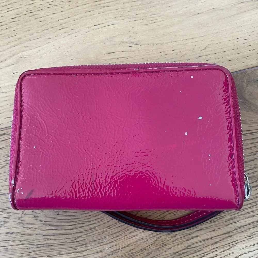 COACH Pink Zip Around Patent Leather Wristlet Wallet